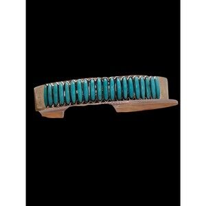 Sterling Silver Turquoise Row Cuff Bracelet Southwestern 16g Native